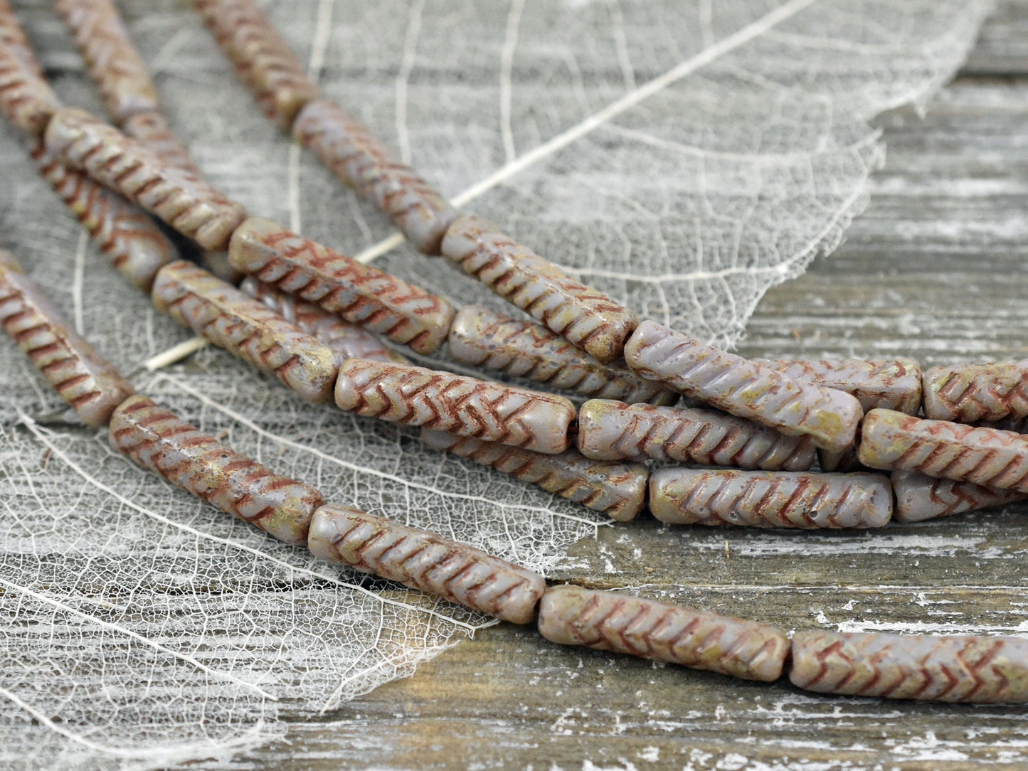 Picasso Beads - Czech Glass Beads - Tube Beads - Vintage Beads - Purple Beads - 11pcs - 18x4mm - (269)