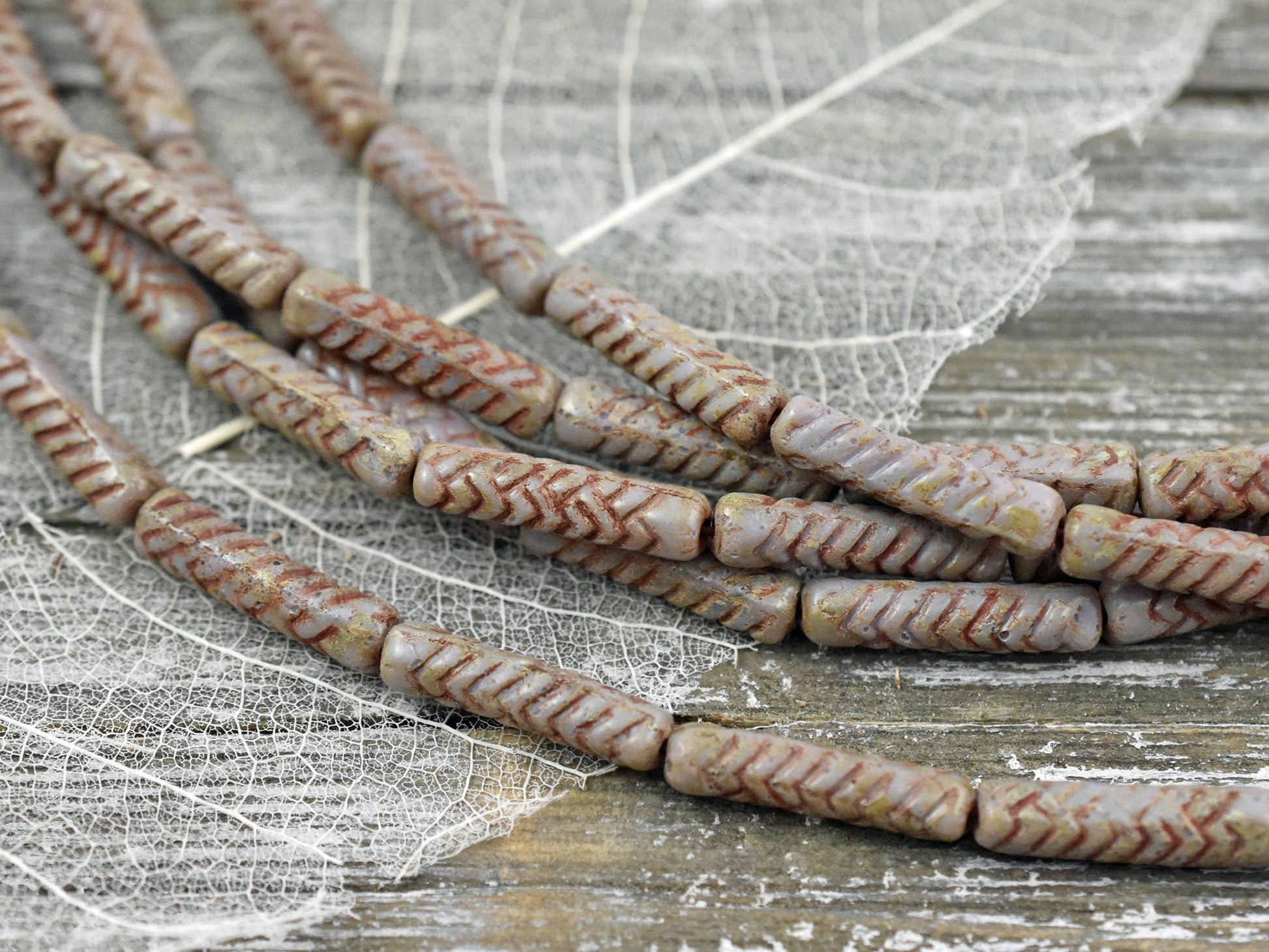 Picasso Beads - Czech Glass Beads - Tube Beads - Vintage Beads - Purple Beads - 11pcs - 18x4mm - (269)