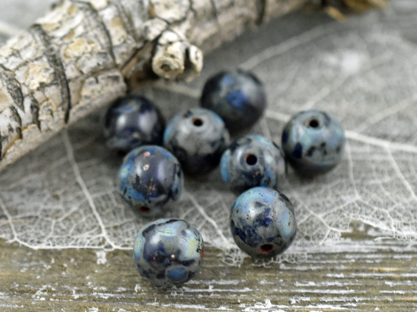 Picasso Beads - Czech Glass Beads - Druk Beads - 8mm Beads - Round Beads - 15pcs - (1828)