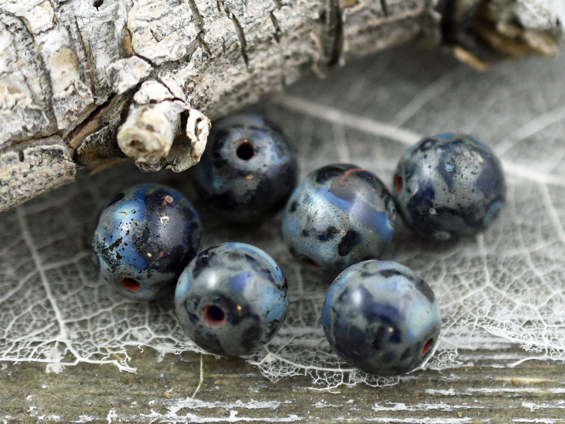 Picasso Beads - Czech Glass Beads - Druk Beads - 8mm Beads - Round Beads - 15pcs - (1828)