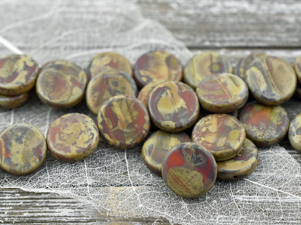 Picasso Beads - Czech Glass Beads - Organic Beads - Coin Beads - Vintage Beads - 15mm - 6pcs (1284)
