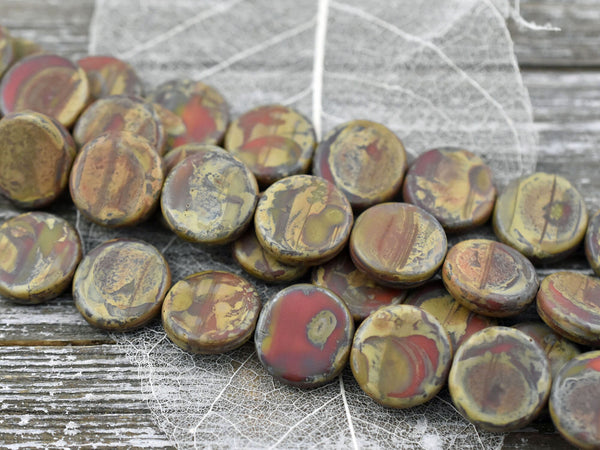 Picasso Beads - Czech Glass Beads - Organic Beads - Coin Beads - Vintage Beads - 15mm - 6pcs (1284)