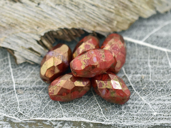 Czech Glass Beads - Picasso Beads - Luster Beads - Fire Polished Beads - Oval Beads - 12x8mm - 6pcs (A296)