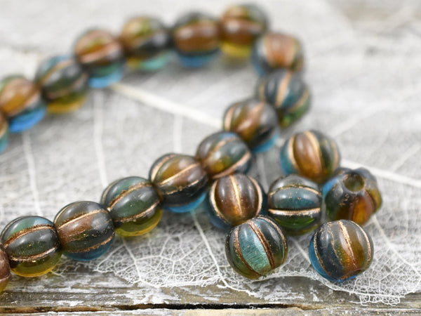 Czech Glass Beads - Melon Beads - Large Hole Beads - 3mm Hole Beads - 8mm Beads - Round Beads - 10pcs - (A388)