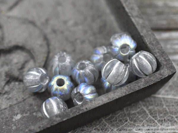 Czech Glass Beads - Melon Beads - Large Hole Beads - 3mm Hole Beads - 8mm Beads - Round Beads - 10pcs - (A389)