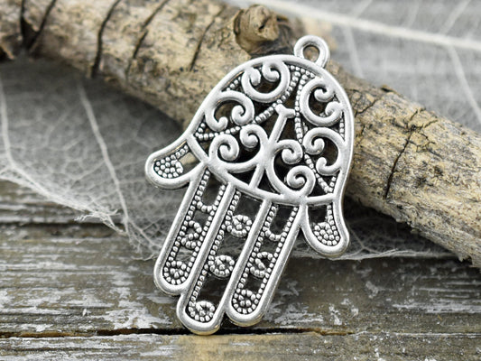 *2* 35x24mm Antique Silver Hamsa Hand Pendants