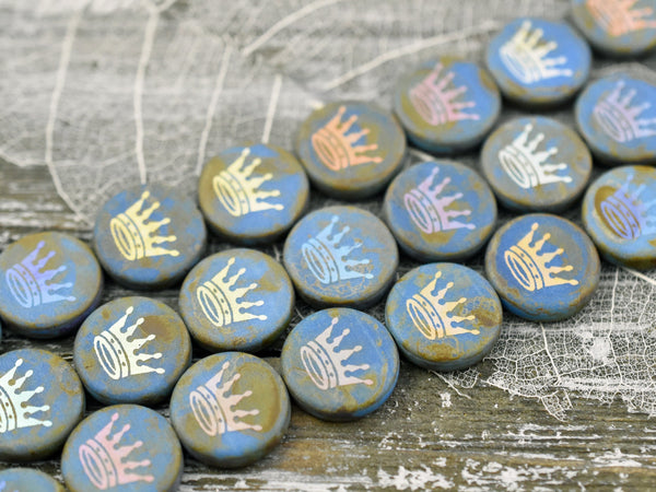 Czech Glass Beads - Picasso Beads - Crown Beads - Laser Etched Beads - Laser Tattoo Beads - 14mm - 4pcs - (3575)