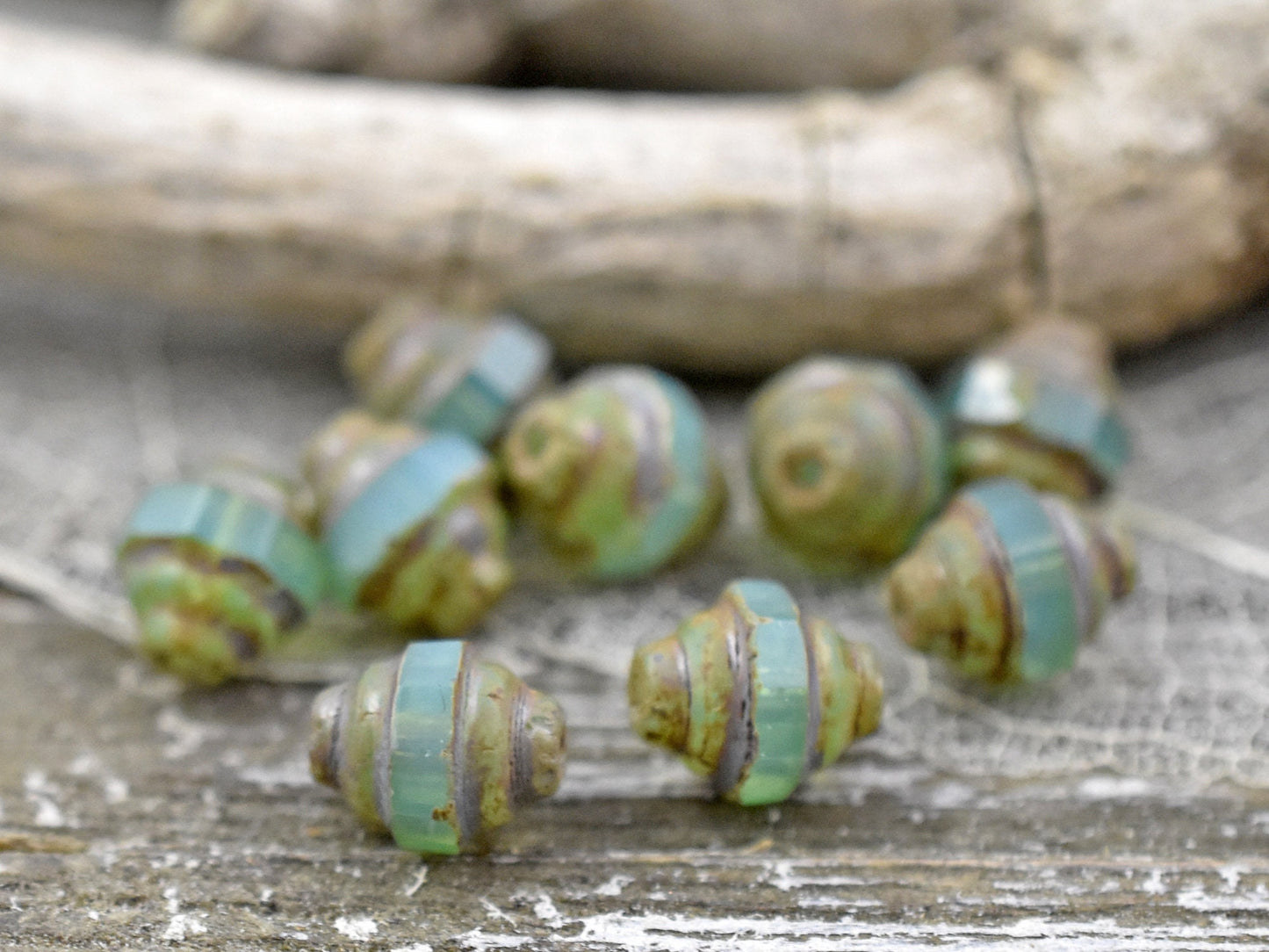 Picasso Beads - Czech Glass Beads - Turbine Beads - Cathedral Beads - Aqua Opal - 7x6mm - 15pcs (3344)