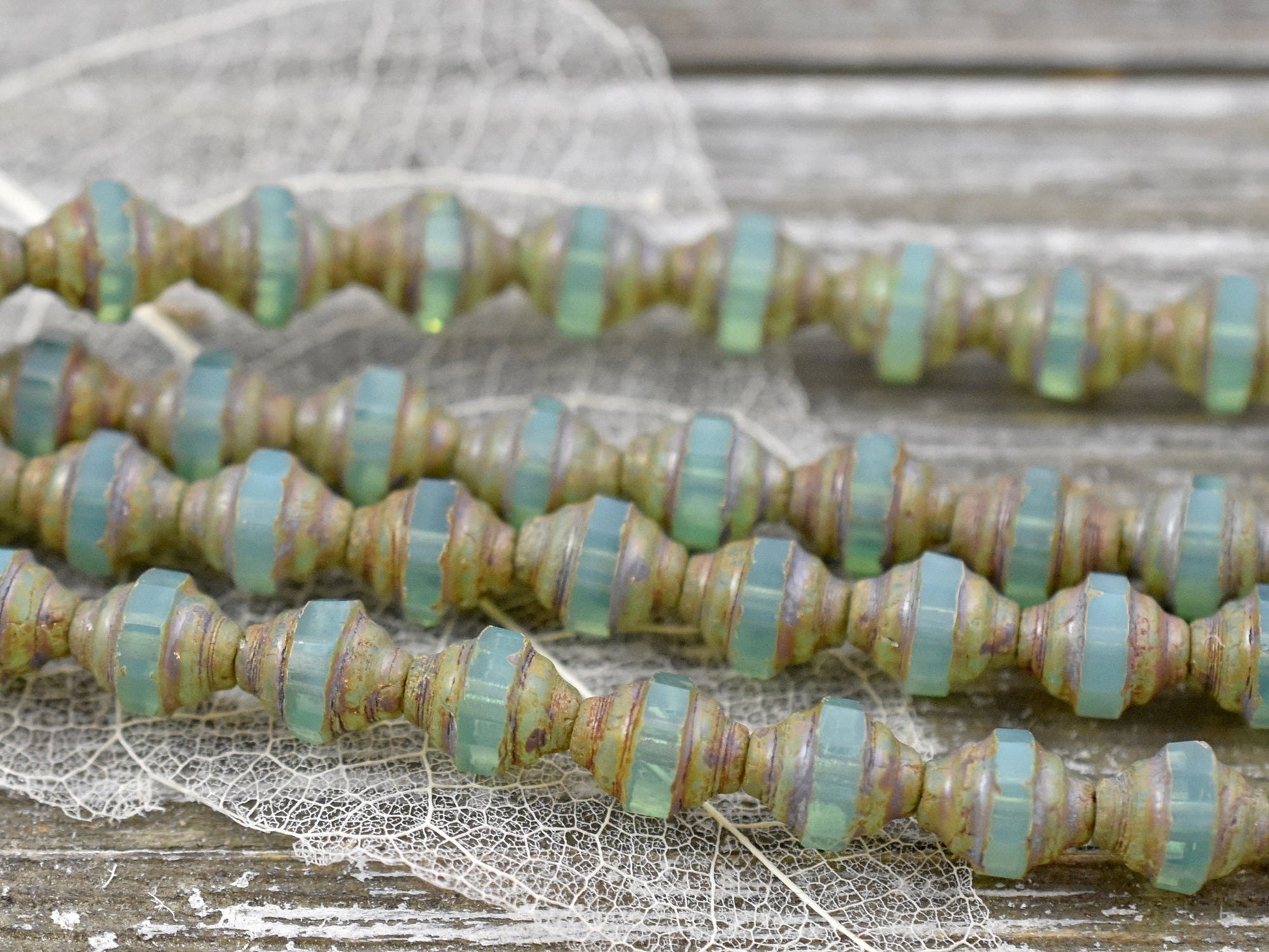 Picasso Beads - Czech Glass Beads - Turbine Beads - Cathedral Beads - Aqua Opal - 7x6mm - 15pcs (3344)