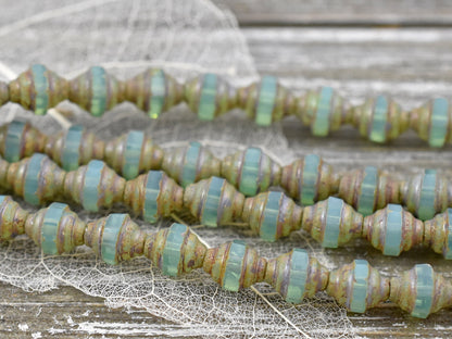 Picasso Beads - Czech Glass Beads - Turbine Beads - Cathedral Beads - Aqua Opal - 7x6mm - 15pcs (3344)
