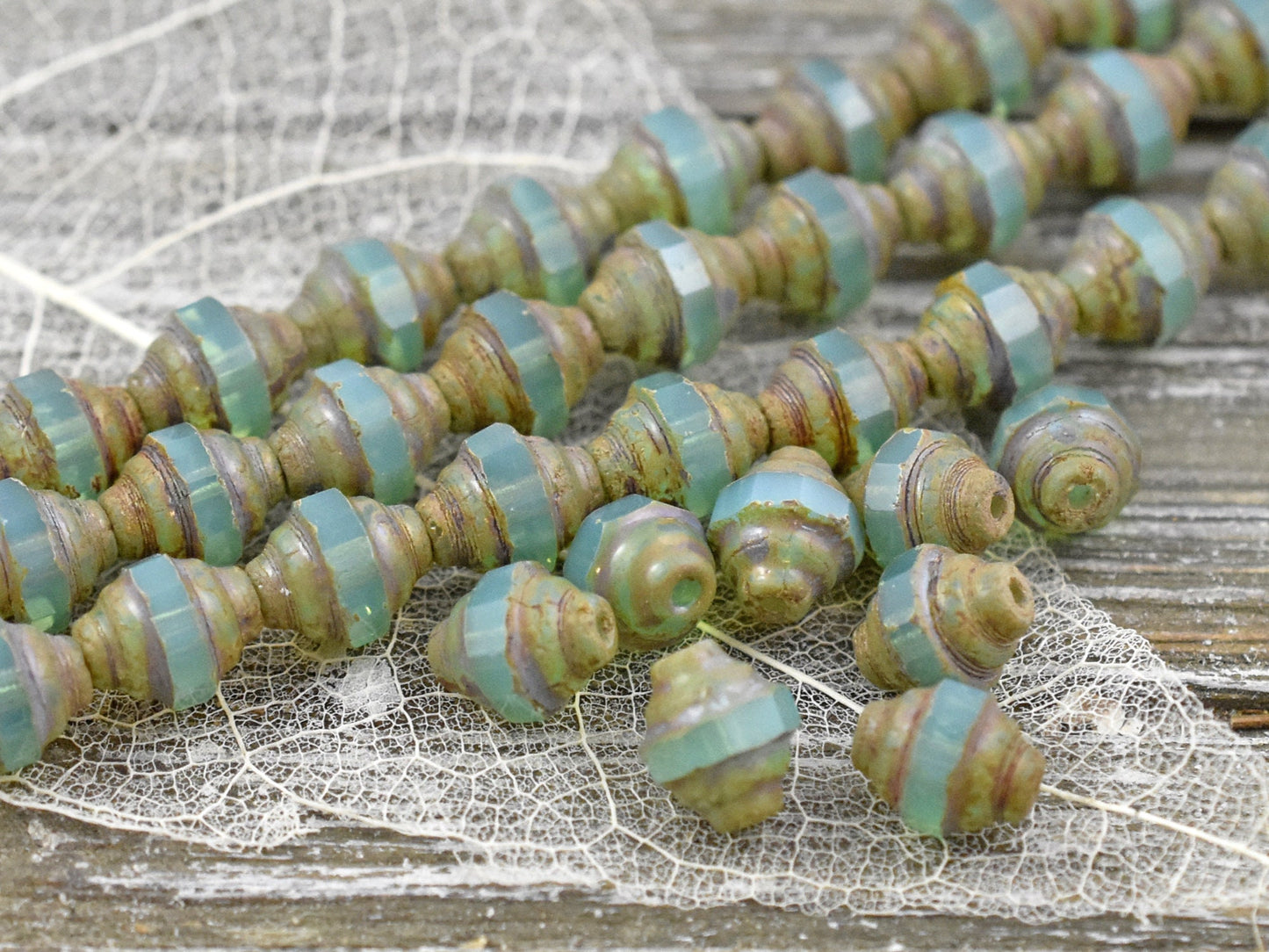 Picasso Beads - Czech Glass Beads - Turbine Beads - Cathedral Beads - Aqua Opal - 7x6mm - 15pcs (3344)