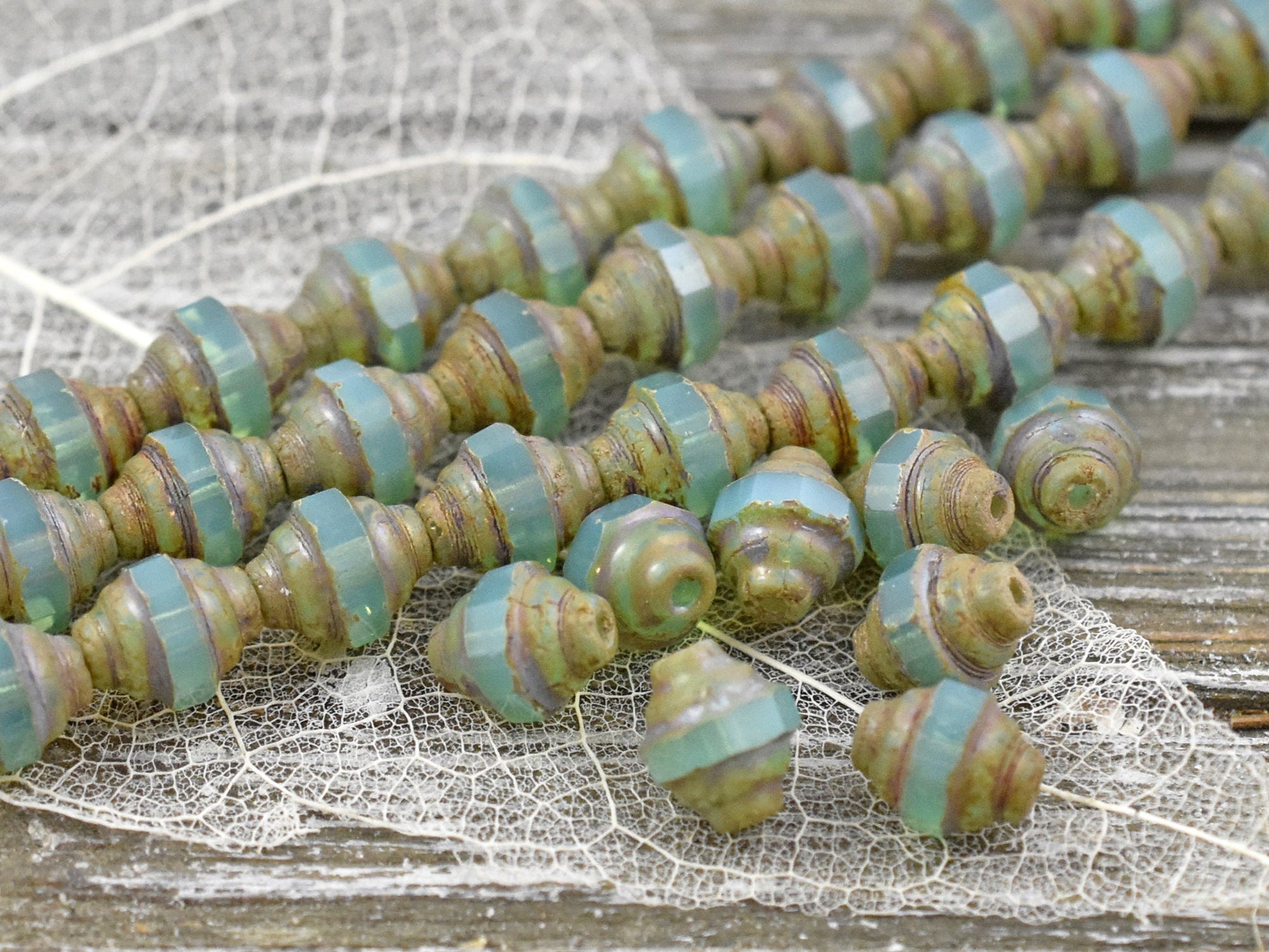 Picasso Beads - Czech Glass Beads - Turbine Beads - Cathedral Beads - Aqua Opal - 7x6mm - 15pcs (3344)