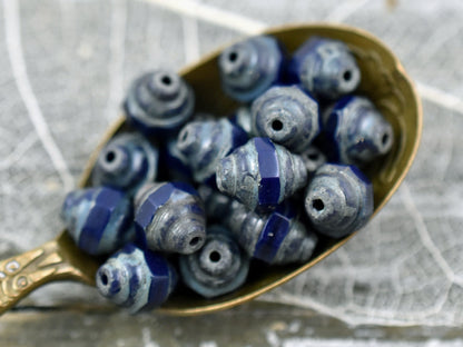 Czech Glass Beads - Picasso Beads - Turbine Beads - Navy Blue - Blue Beads - Cathedral Beads - 7x6mm - 15pcs (B915)