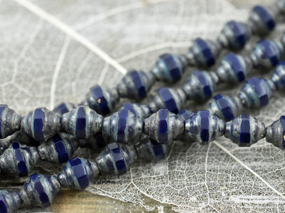 Czech Glass Beads - Picasso Beads - Turbine Beads - Navy Blue - Blue Beads - Cathedral Beads - 7x6mm - 15pcs (B915)