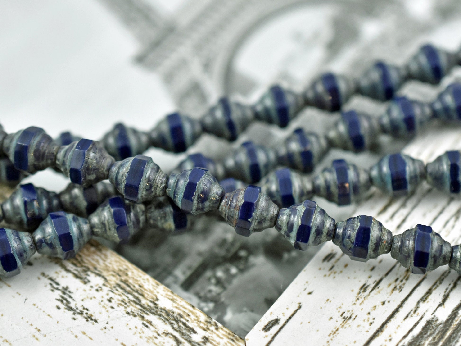 Czech Glass Beads - Picasso Beads - Turbine Beads - Navy Blue - Blue Beads - Cathedral Beads - 7x6mm - 15pcs (B915)