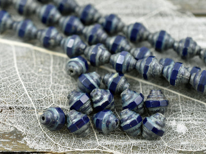 Czech Glass Beads - Picasso Beads - Turbine Beads - Navy Blue - Blue Beads - Cathedral Beads - 7x6mm - 15pcs (B915)