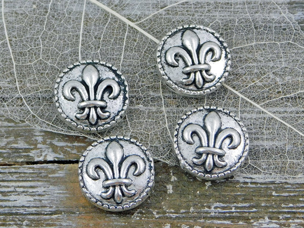 *6* 16x6mm Antique Silver Fleur Di Lis Coin Beads