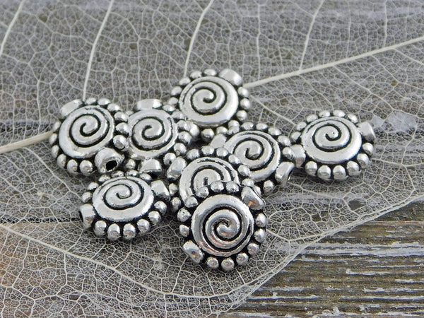 *20* 11mm Antique Silver Circle of Life Coin Beads