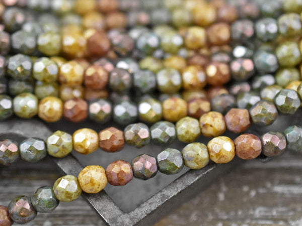 Czech Glass Beads - Picasso Beads - 6mm Beads - Fire Polished Beads - Round Beads - 5 Color Theme - Gemtone - 25pcs (6101)