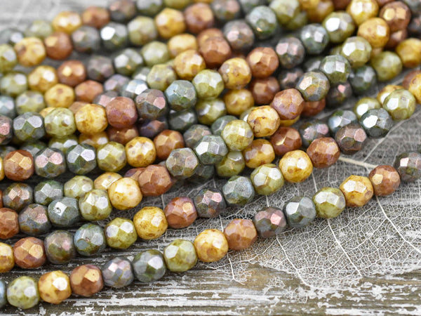 Czech Glass Beads - Picasso Beads - 6mm Beads - Fire Polished Beads - Round Beads - 5 Color Theme - Gemtone - 25pcs (6101)