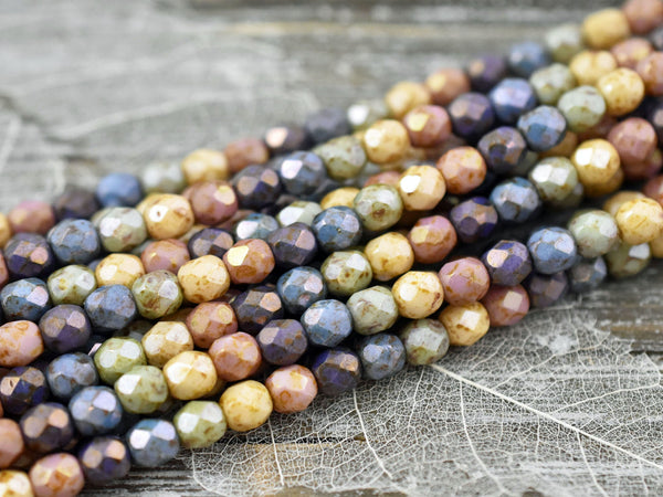 Picasso Beads - 6mm Beads - Czech Glass Beads - Fire Polished Beads - Round Beads - 5 Color Theme - Gemtone - 25pcs (1855)