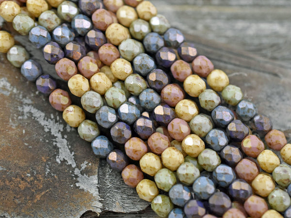 Picasso Beads - 6mm Beads - Czech Glass Beads - Fire Polished Beads - Round Beads - 5 Color Theme - Gemtone - 25pcs (1855)
