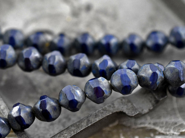 Picasso Beads - Czech Glass Beads - Central Cut Beads - Round Beads - Navy Blue Beads - 9mm - 10pcs (1765)