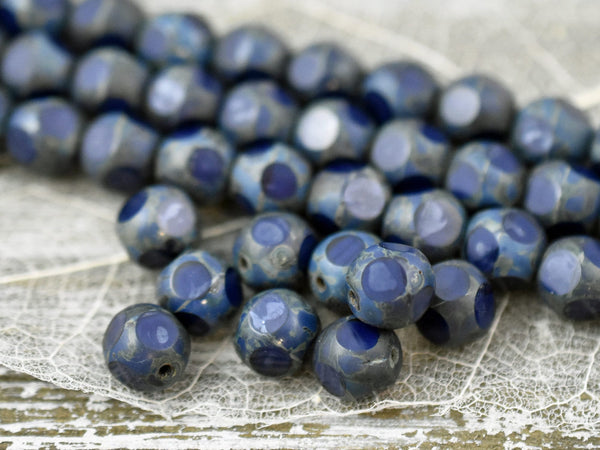 Picasso Beads - Czech Glass Beads - Round Beads - Vintage Beads - Navy Blue Beads - 8mm - 10pcs (3311)