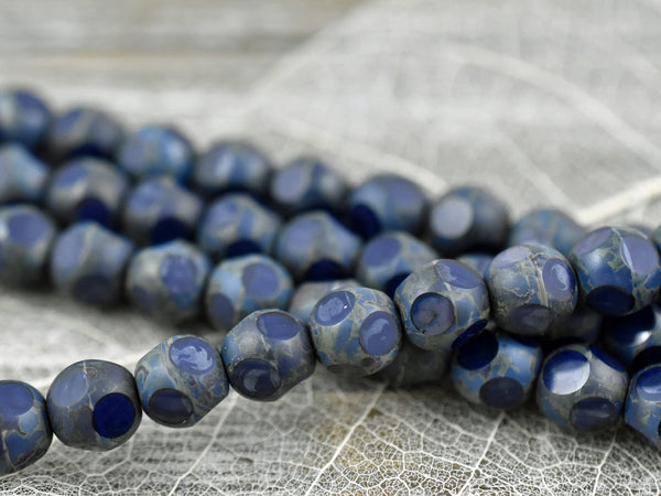 Picasso Beads - Czech Glass Beads - Round Beads - Vintage Beads - Navy Blue Beads - 8mm - 10pcs (3311)