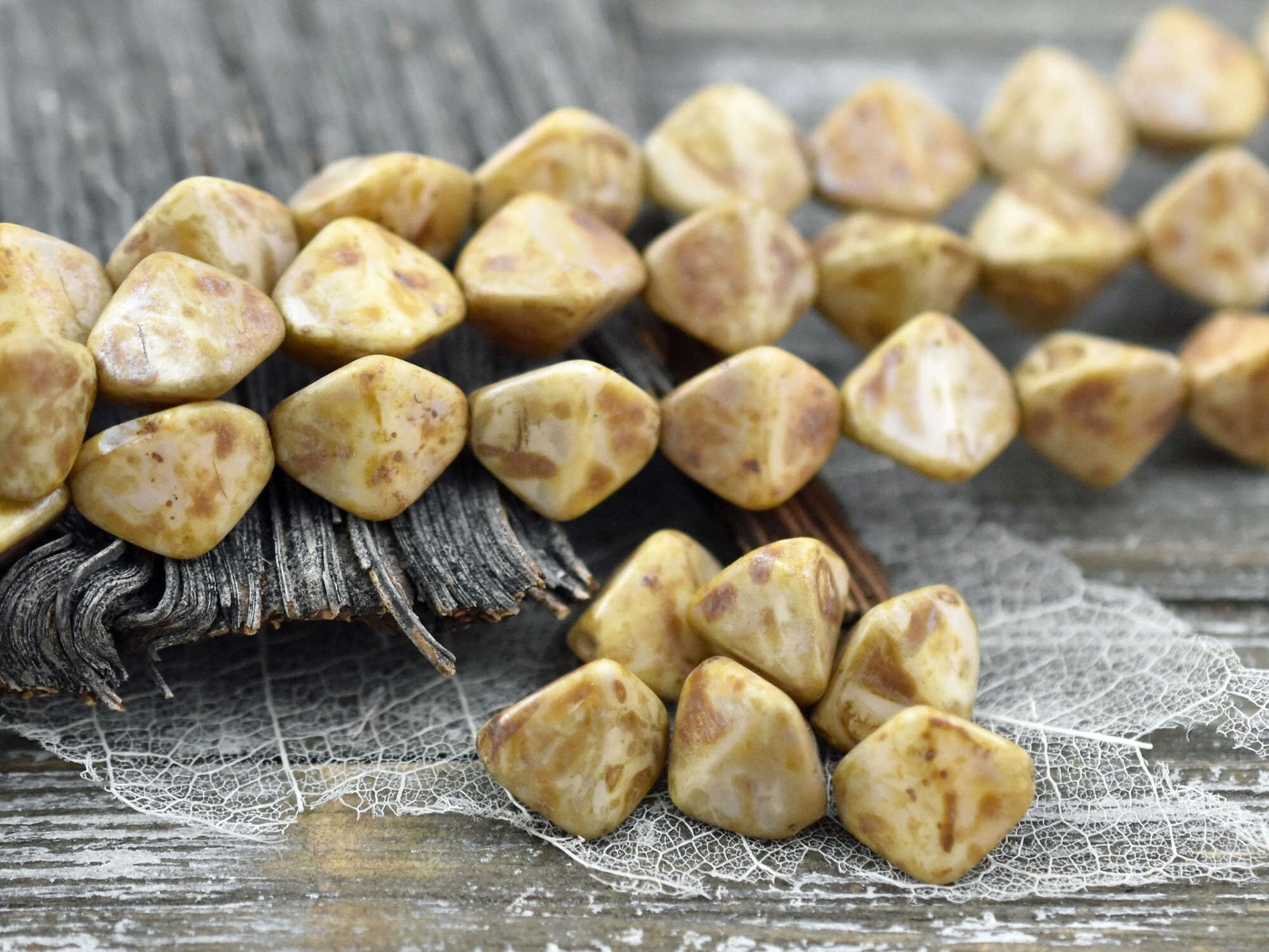 Pinch Beads - Czech Picasso Beads - Czech Glass Beads - Oval Beads - Chunky Beads - Bohemian Beads - 10pcs (1766)