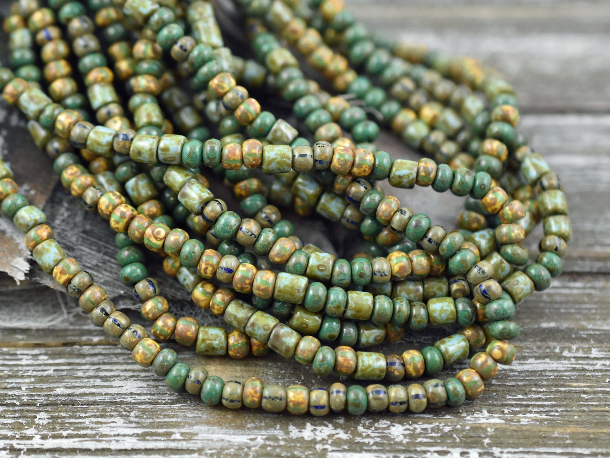 Picasso Seed Beads - Aged Picasso Beads - Czech Glass Beads - Size 6 Seed Beads - 6/0 - 9" Strand - (A365)