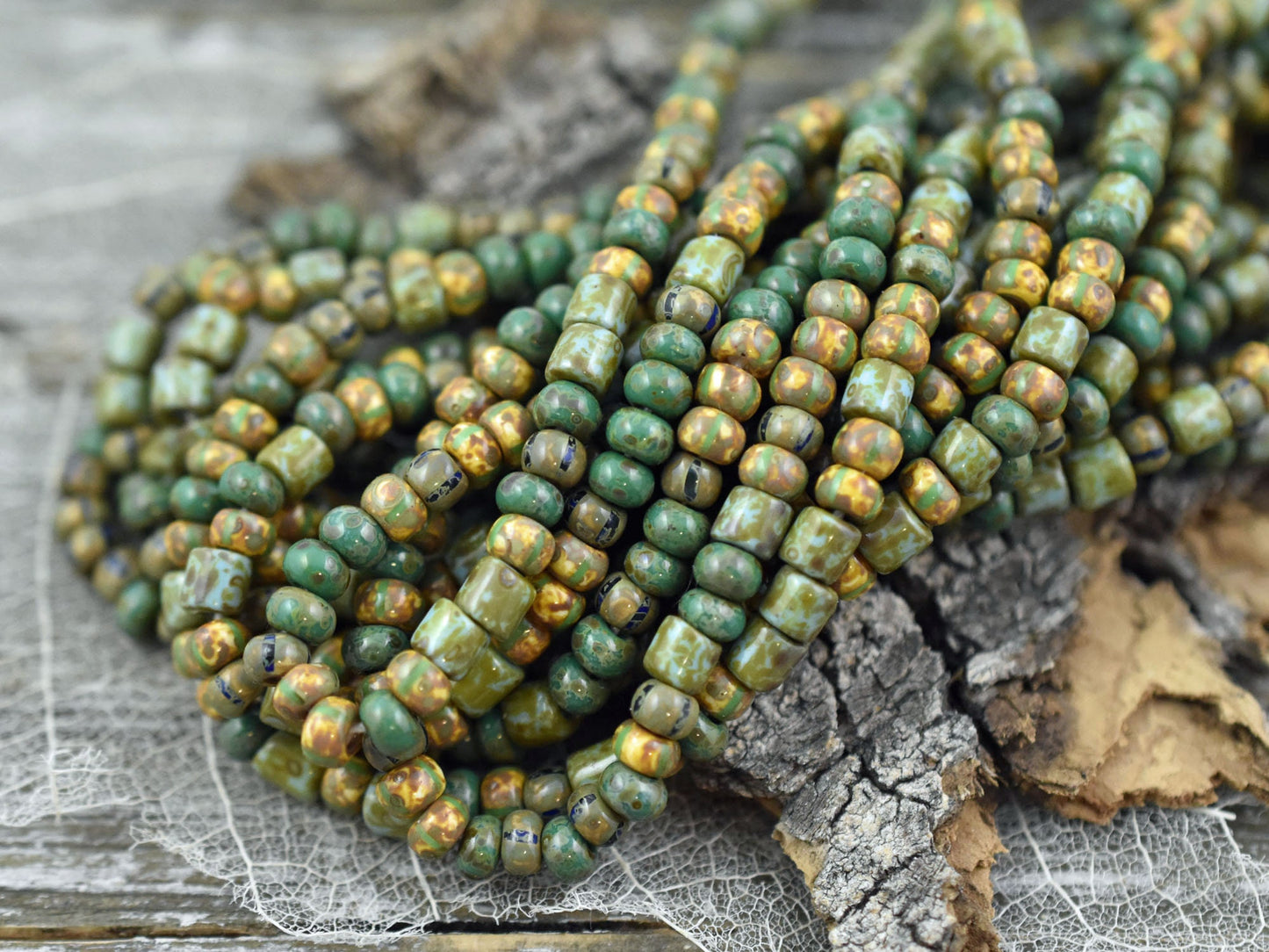 Picasso Seed Beads - Aged Picasso Beads - Czech Glass Beads - Size 6 Seed Beads - 6/0 - 9" Strand - (A365)