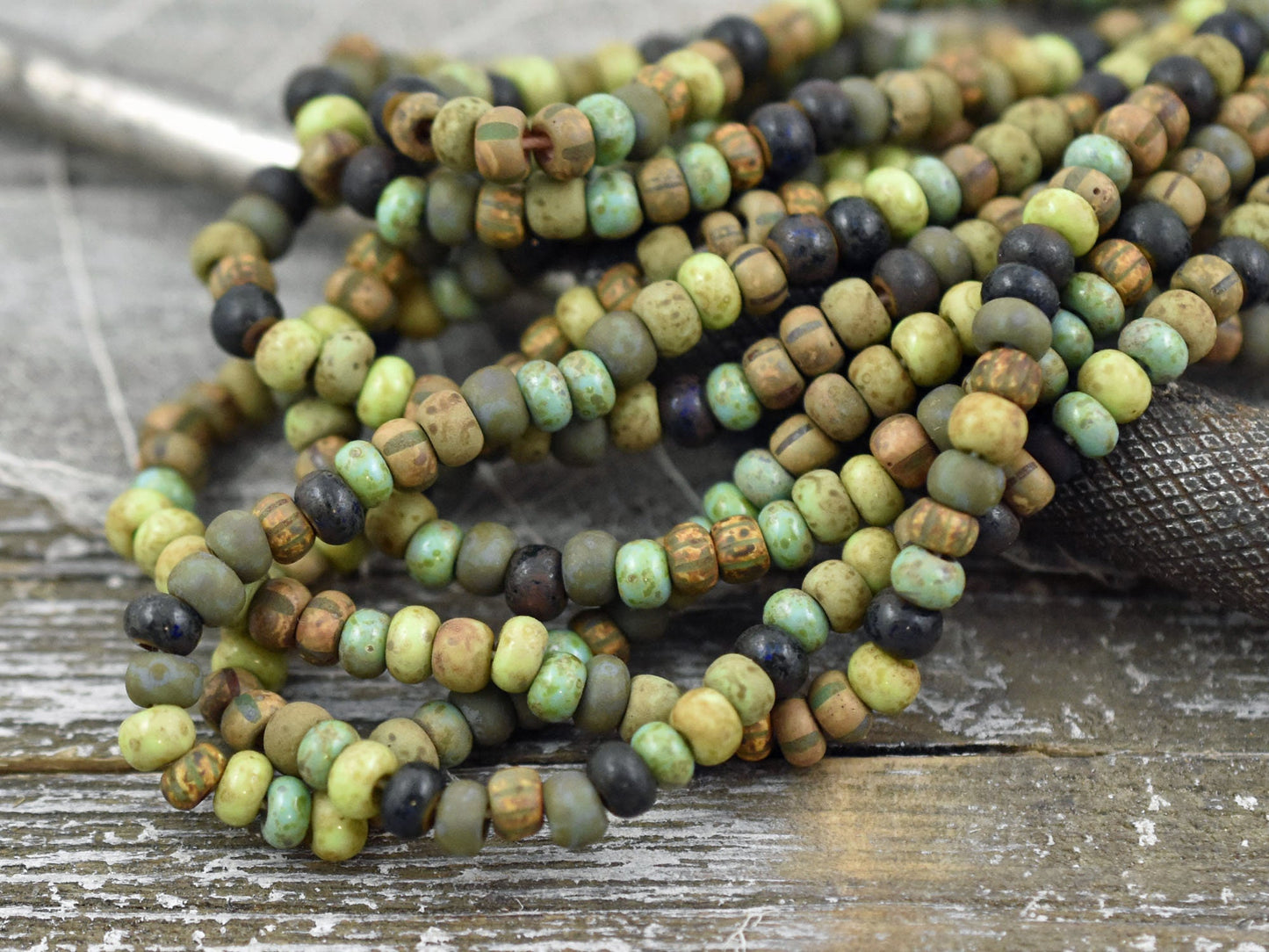 Picasso Seed Beads - Aged Picasso Beads - Czech Glass Beads - Size 6 Seed Beads - 5/0 - 9" Strand - (A49)