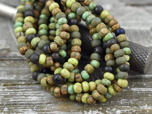 Picasso Seed Beads - Aged Picasso Beads - Czech Glass Beads - Size 6 Seed Beads - 5/0 - 9" Strand - (A49)