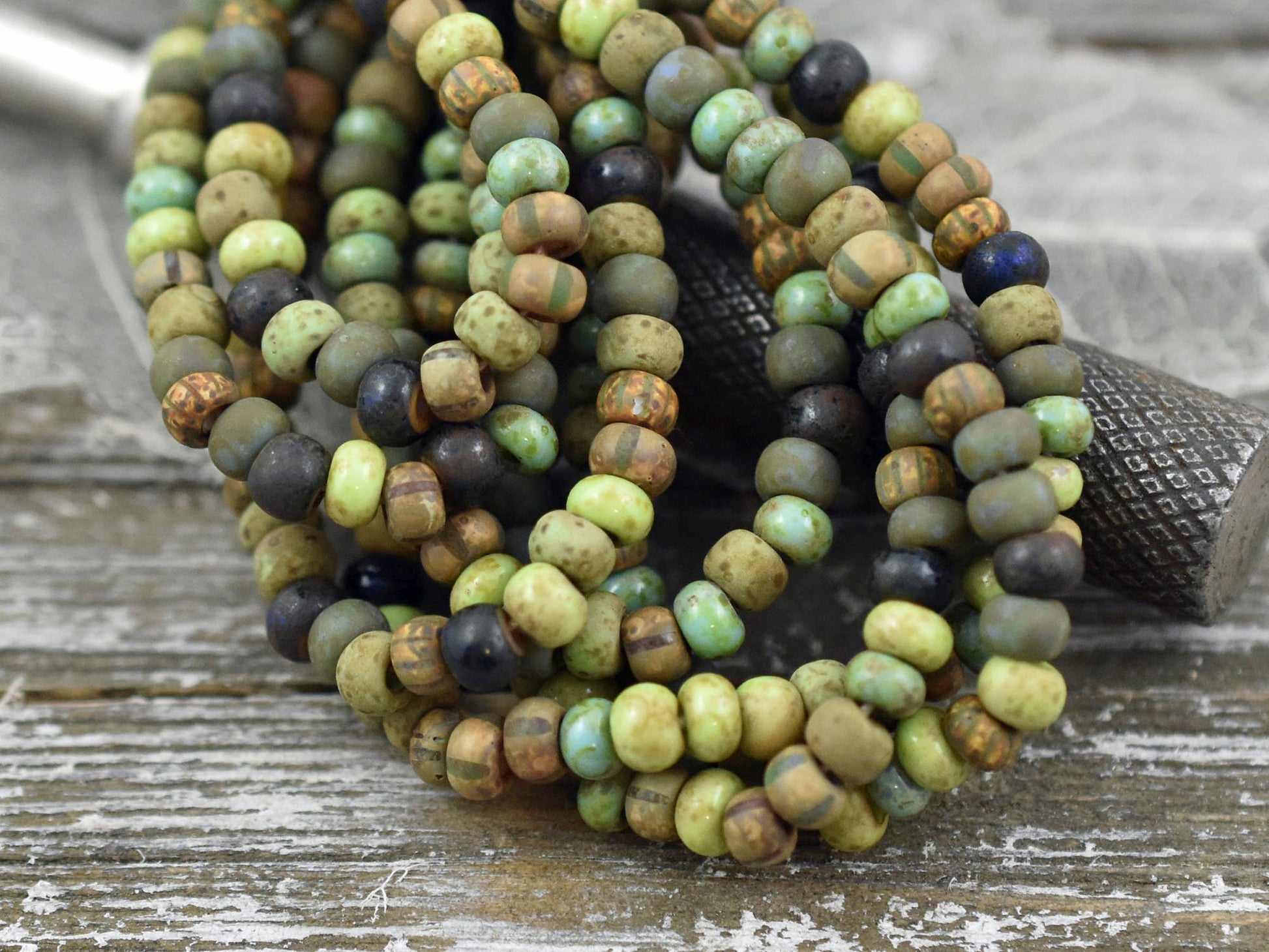 Picasso Seed Beads - Aged Picasso Beads - Czech Glass Beads - Size 6 Seed Beads - 5/0 - 9" Strand - (A49)