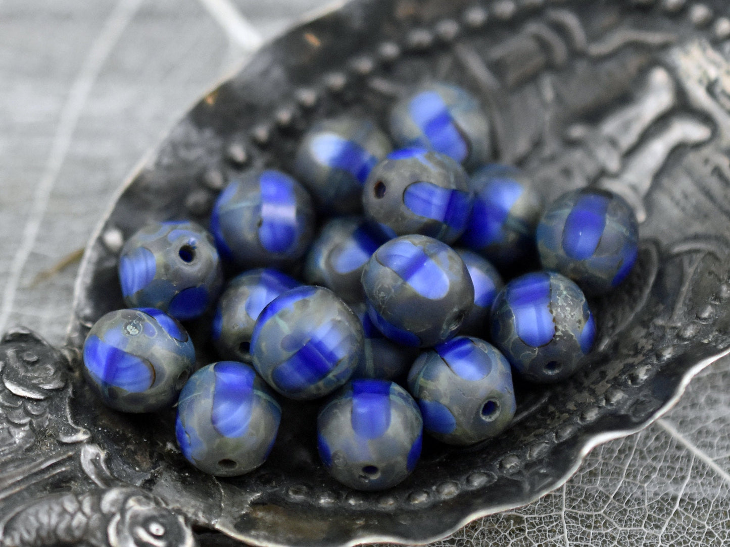 Vintage Czech Glass - Picasso Beads - Czech Glass Beads - Round Beads - Window Cut - Table Cut - 8mm - 10pcs - (858)