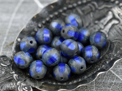 Vintage Czech Glass - Picasso Beads - Czech Glass Beads - Round Beads - Window Cut - Table Cut - 8mm - 10pcs - (858)
