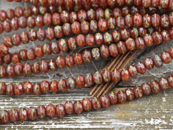 Rondelle Beads - Picasso Beads - Czech Glass Beads - Fire Polished Beads - Rustic Beads - 3x5mm - 27pcs (2484)