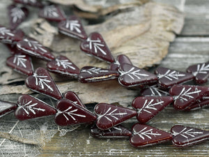 Heart Beads - Czech Glass Beads - Red Heart Beads - Valentines Beads - Heart Charm - 17x11mm - 8pcs (6079)