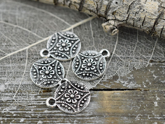 *30* 13mm Antique Silver Floral Medallion Charms