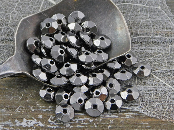 *100* 6x3mm Gunmetal Faceted Rondelle Spacer Beads