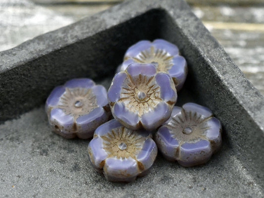 Czech Glass Beads - Hawaiian Flower Beads - Czech Glass Flowers - Purple Flowers - Hibiscus Flower - 12mm - 6pcs (4633)