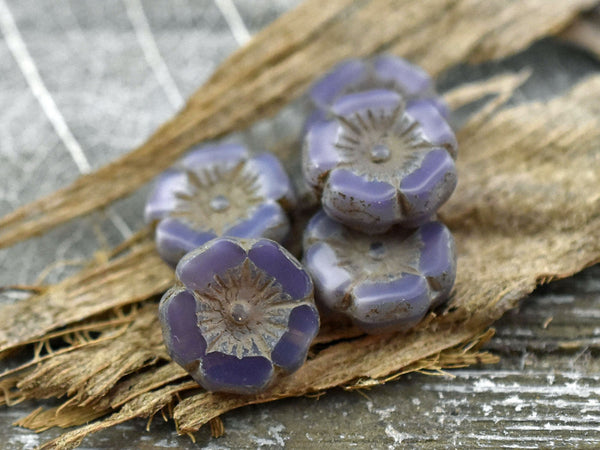 Czech Glass Beads - Hawaiian Flower Beads - Czech Glass Flowers - Purple Flowers - Hibiscus Flower - 12mm - 6pcs (4633)