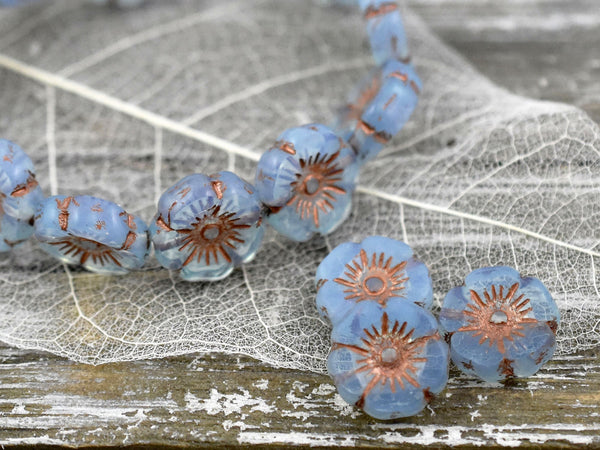 Czech Glass Beads - Hawaiian Flower Beads - Hibiscus Beads - Blue Flower Beads - 6pcs - 12mm - (4884)