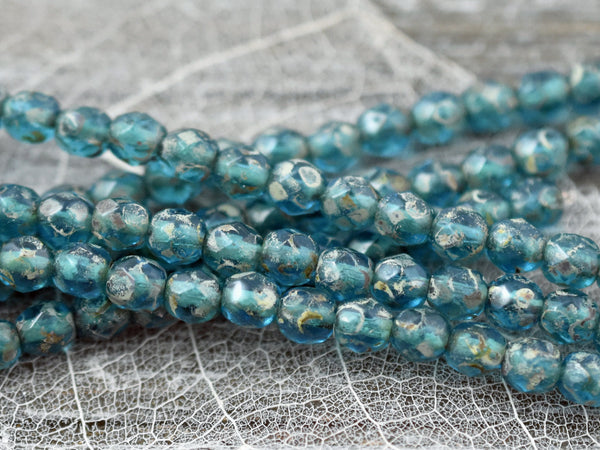 Czech Glass Beads - Picasso Beads - Fire Polished Beads - Round Beads - Travertine Beads - 5mm Beads - 25pcs - (1111)