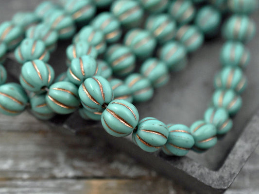 Melon Beads - Picasso Beads - Czech Glass Beads - Round Beads - Bohemian Beads - Fluted Beads - 8mm - 10pcs - (5577)