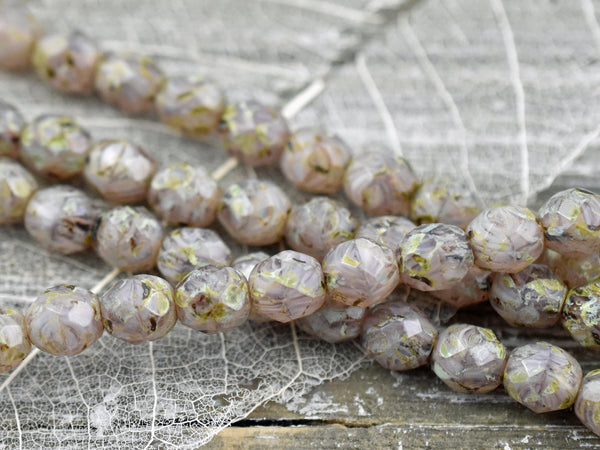Czech Glass Beads - Picasso Beads - Fire Polished Beads - Round Beads - Purple Beads - 8mm -16pcs (2649)