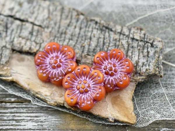 Flower Beads - Czech Glass Beads - Czech Glass Flowers - Picasso Beads - Wildflower Beads - 14mm Flower - 6pcs - (444)