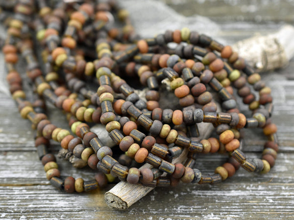 Aged Picasso Beads - Seed Beads - Czech Glass Beads - Size 4 Seed Beads - 4/0 - 11" Strand - (B535)