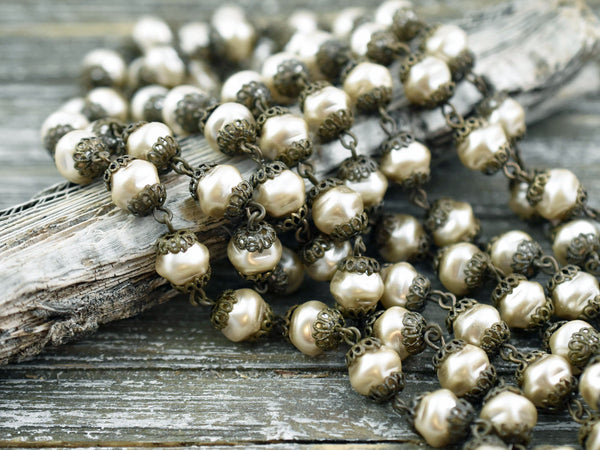 Rosary Chain - Bead Chain - Czech Pearl Chain - Beaded Chain - Czech Glass Pearls - Sold by the foot - (CH6)